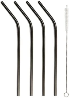 Sareva Herbruikbare Rietjes - Met Borstel - Zwart - Gebogen - 4 Stuks -Keuken Benodigdheden Verkoop Sareva Rietjes gebogen zwart